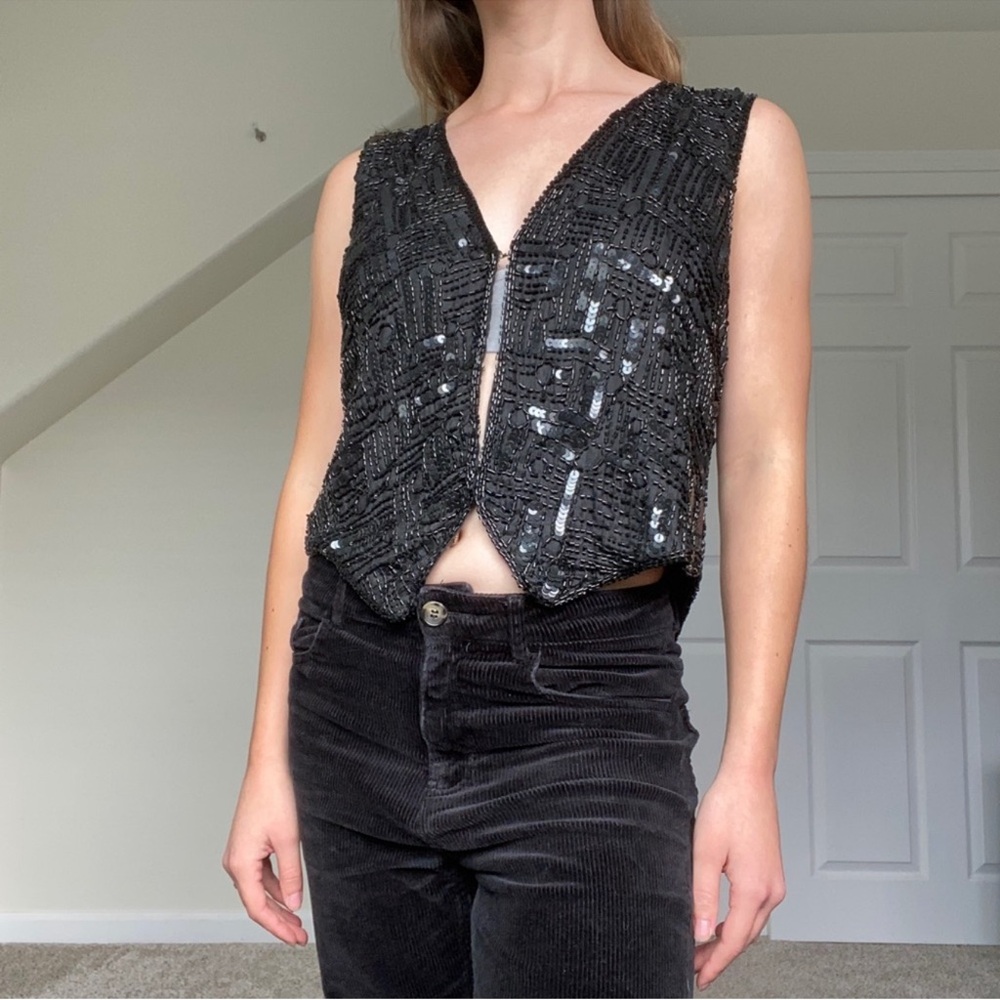 Vintage Rachna New York Black Sequin Vest